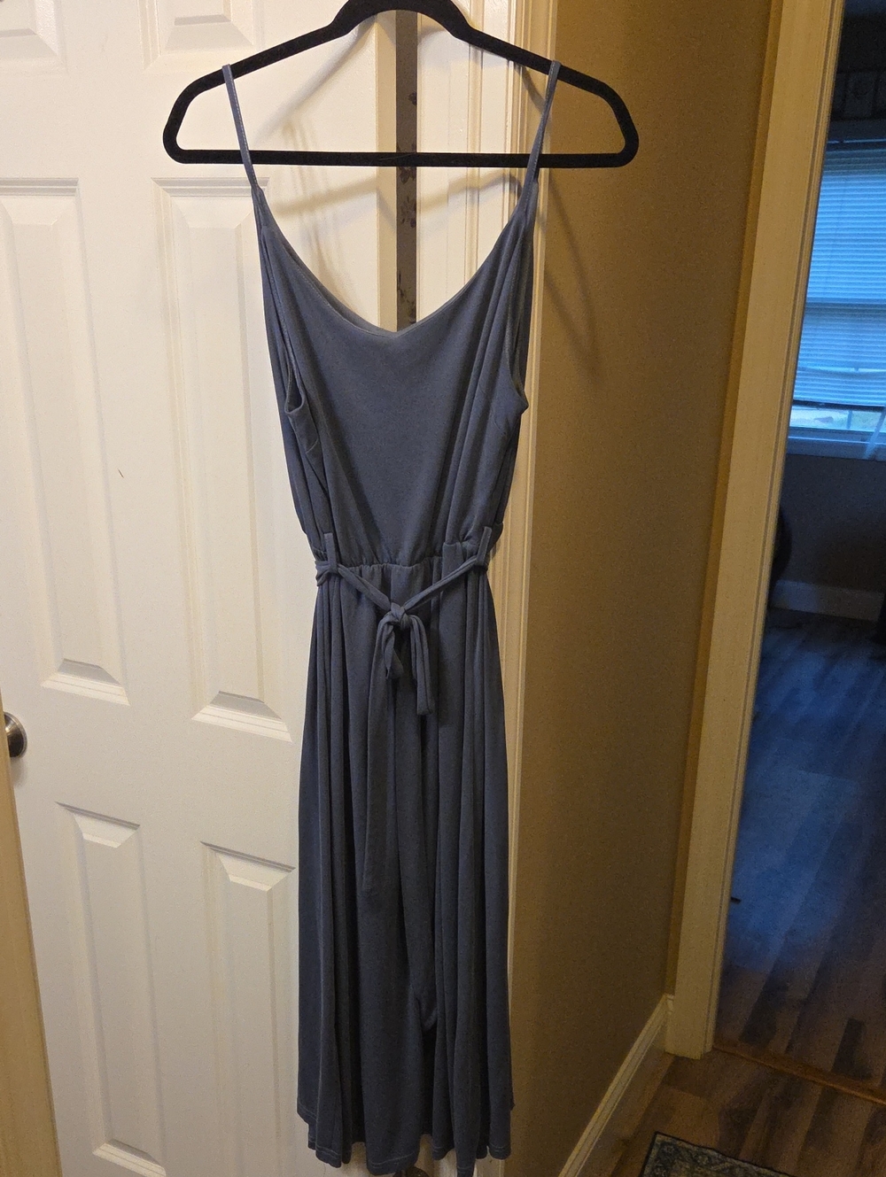 She + Sky Slate Blue Spaghetti-Strap Maxi Dress with Tie Waist
